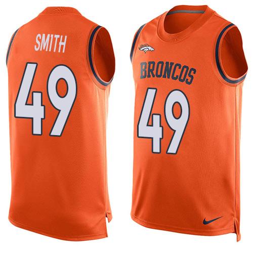  Broncos #49 Dennis Smith Orange Team Color Men's Stitched NFL Limited Tank Top Jersey